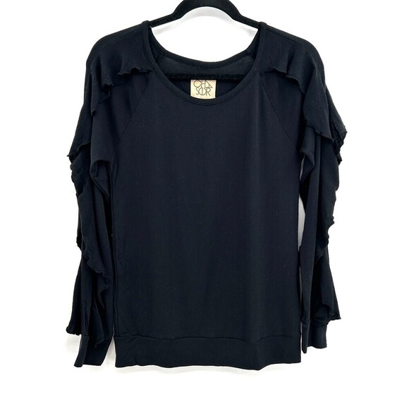 NWT CHASER Basic Black Long Sleeve Ruffle Open Neck Shirt Size Medium - Picture 1 of 5